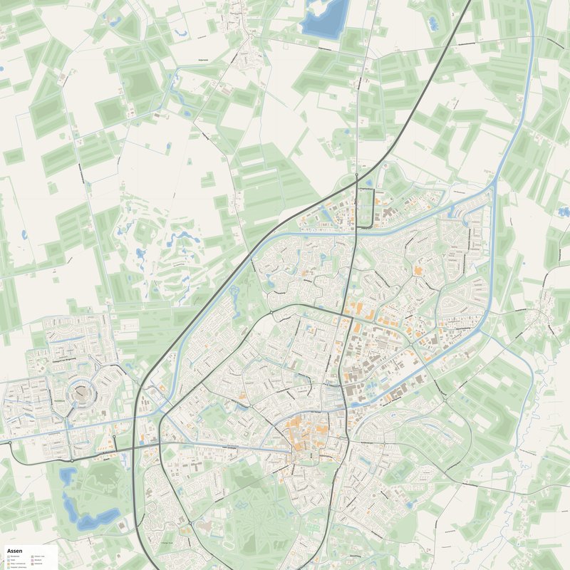 Assen Map PDF — Printable Street Map Poster with House Numbers