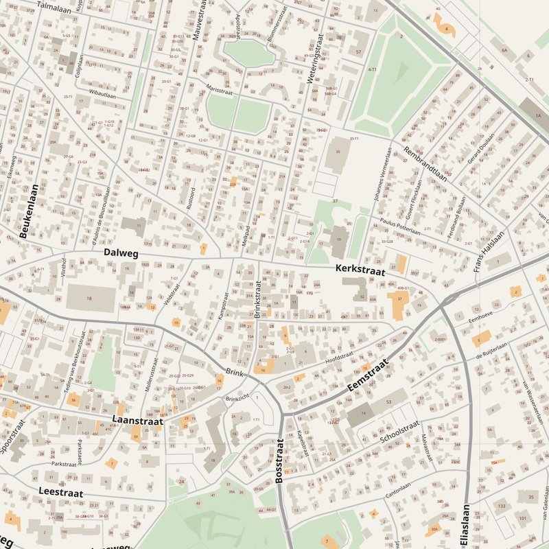 Baarn street map with house numbers — printable address map PDF, Netherlands