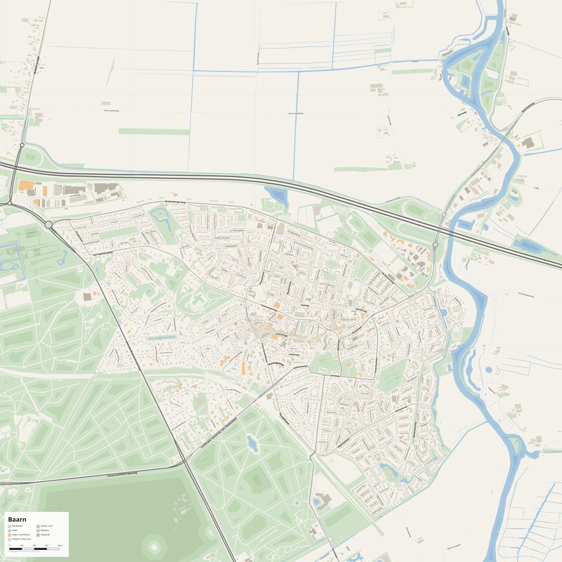 Baarn Map PDF — Printable Street Map Poster with House Numbers