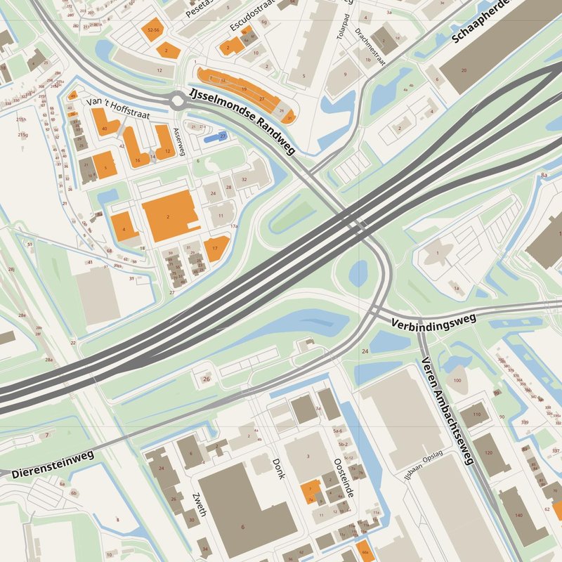 Barendrecht map with house numbers, hospitals, police and fire stations — printable PDF, Netherlands