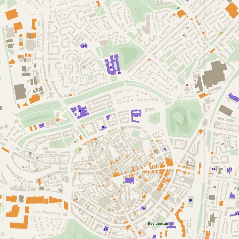 Bergen op Zoom map with house numbers, hospitals, police and fire stations — printable PDF, Netherlands