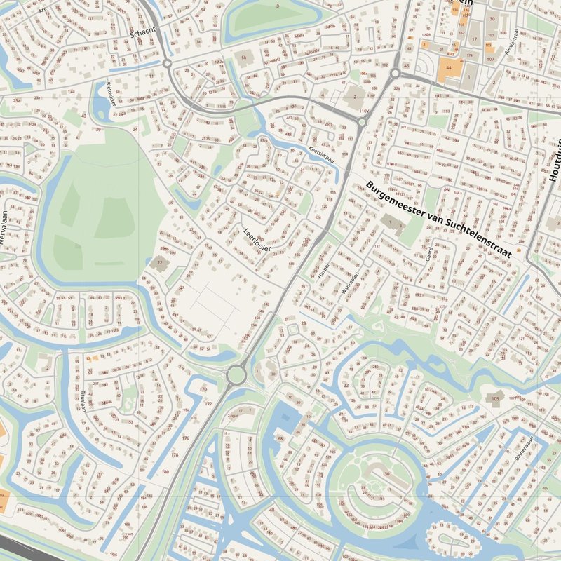Beuningen street map with house numbers — printable address map PDF, Netherlands