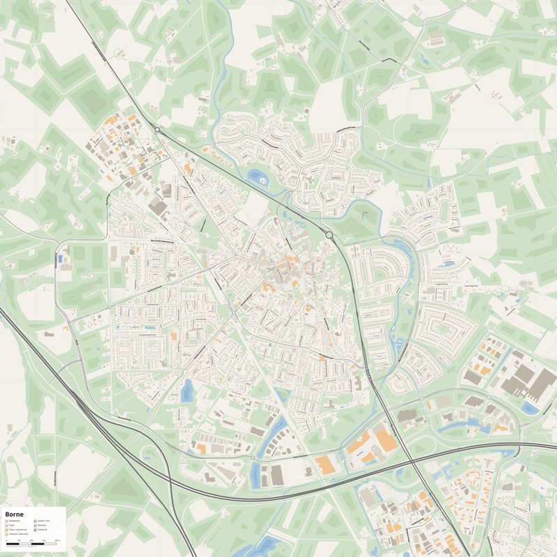Borne Map PDF — Printable Street Map Poster with House Numbers
