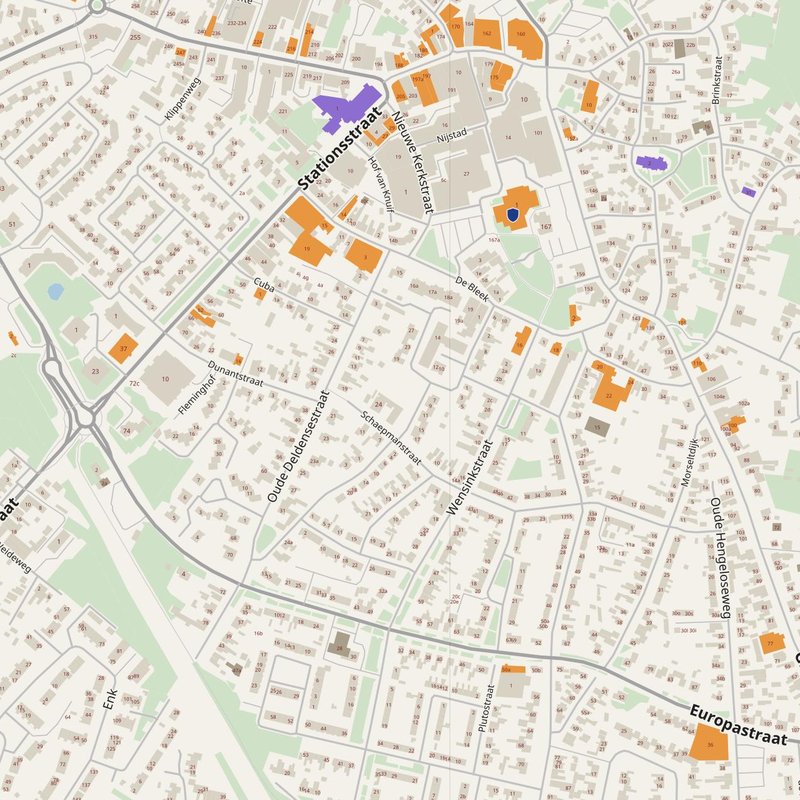 Borne map with house numbers, hospitals, police and fire stations — printable PDF, Netherlands