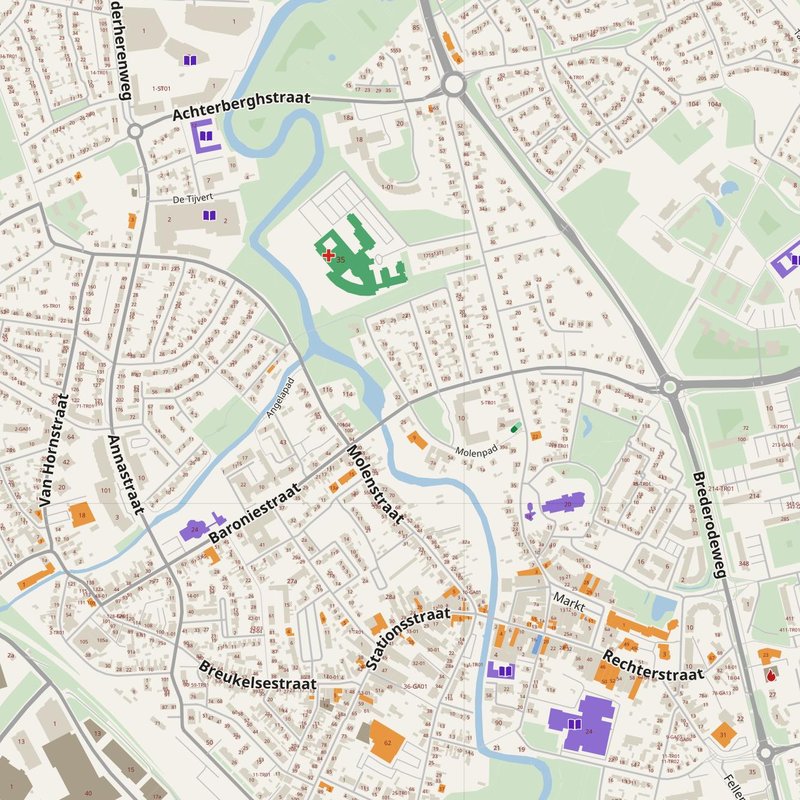 Boxtel map with house numbers, hospitals, police and fire stations — printable PDF, Netherlands