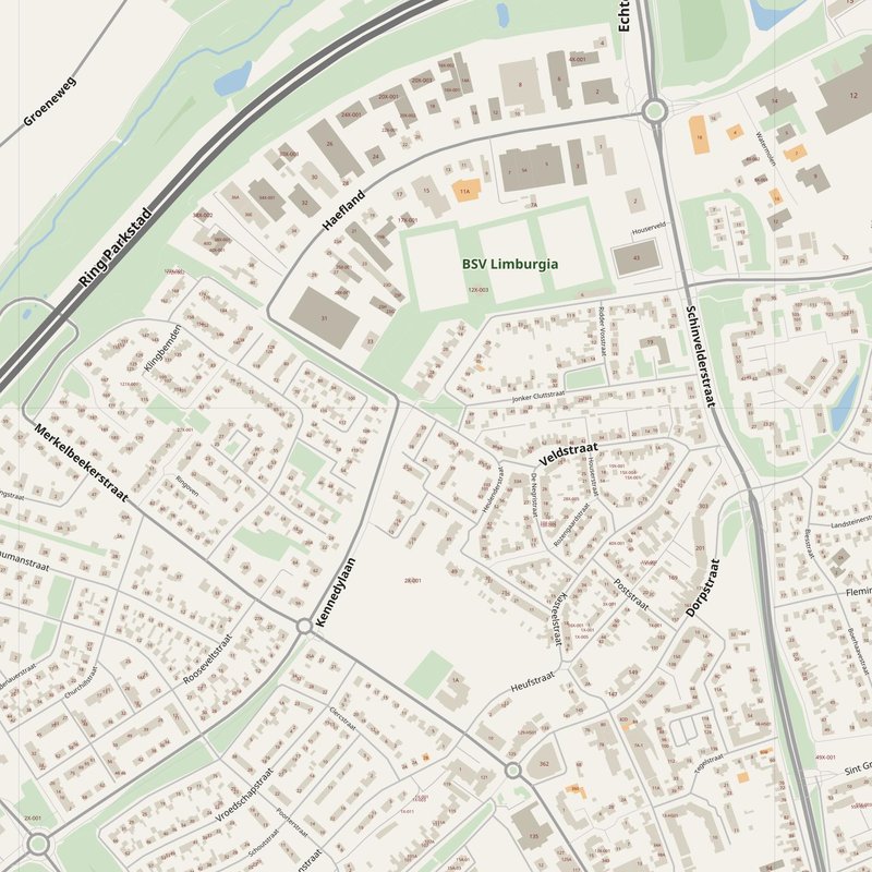 Brunssum street map with house numbers — printable address map PDF, Netherlands