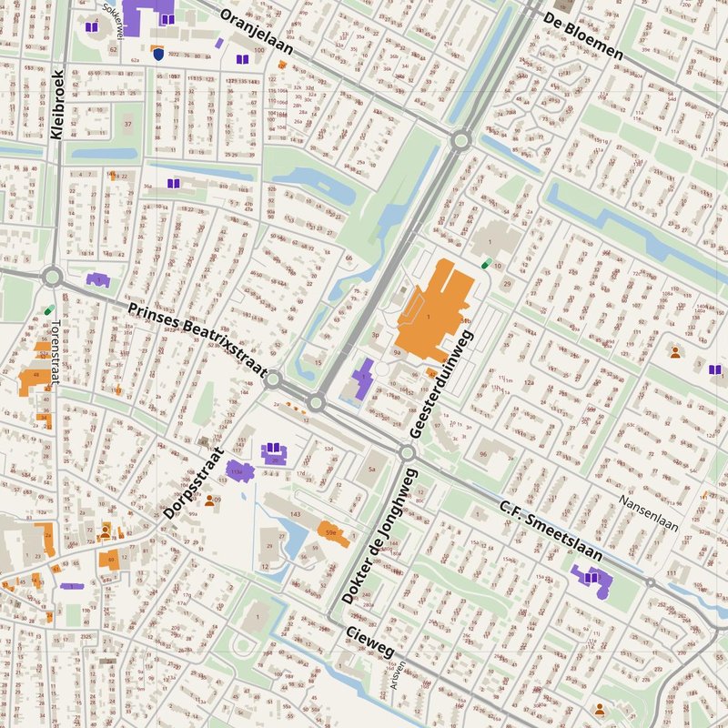 Castricum map with house numbers, hospitals, police and fire stations — printable PDF, Netherlands