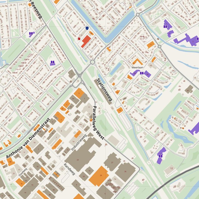 Culemborg map with house numbers, hospitals, police and fire stations — printable PDF, Netherlands