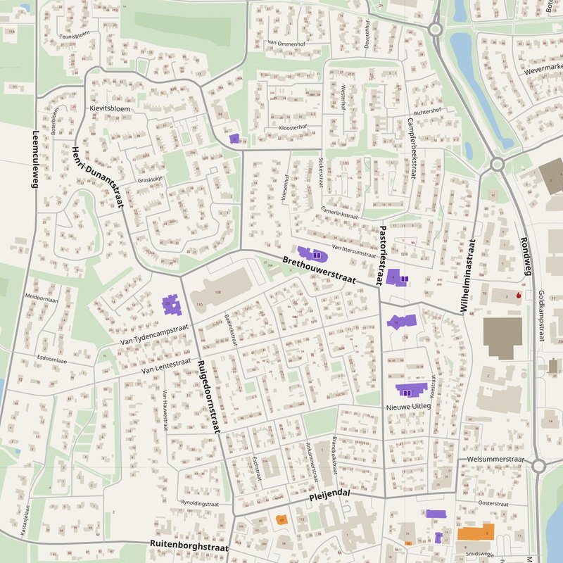 Dalfsen map with house numbers, hospitals, police and fire stations — printable PDF, Netherlands