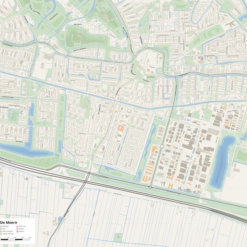 De Meern Map PDF — Printable Street Map Poster with House Numbers