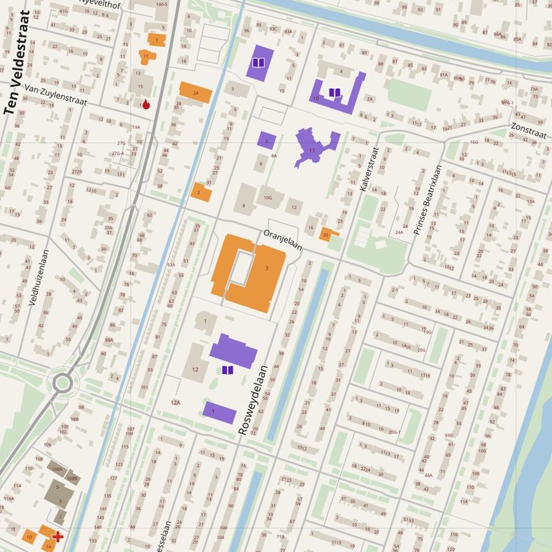 De Meern map with house numbers, hospitals, police and fire stations — printable PDF, Netherlands