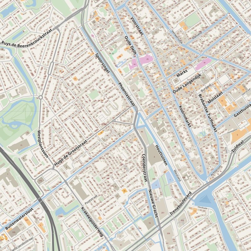 Delft street map with house numbers — printable address map PDF, Netherlands