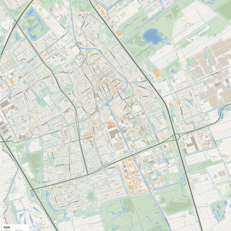 Delft Map PDF — Printable Street Map Poster with House Numbers