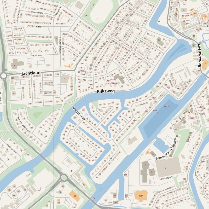 Delfzijl street map with house numbers — printable address map PDF, Netherlands