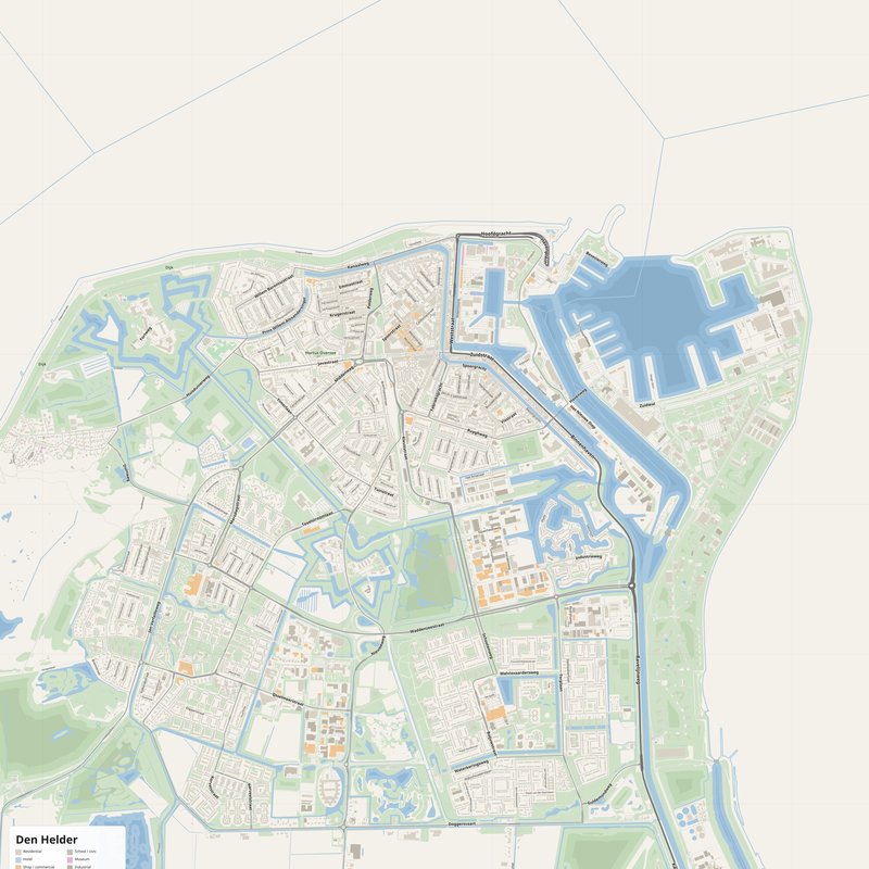 Den Helder Map PDF — Printable Street Map Poster with House Numbers