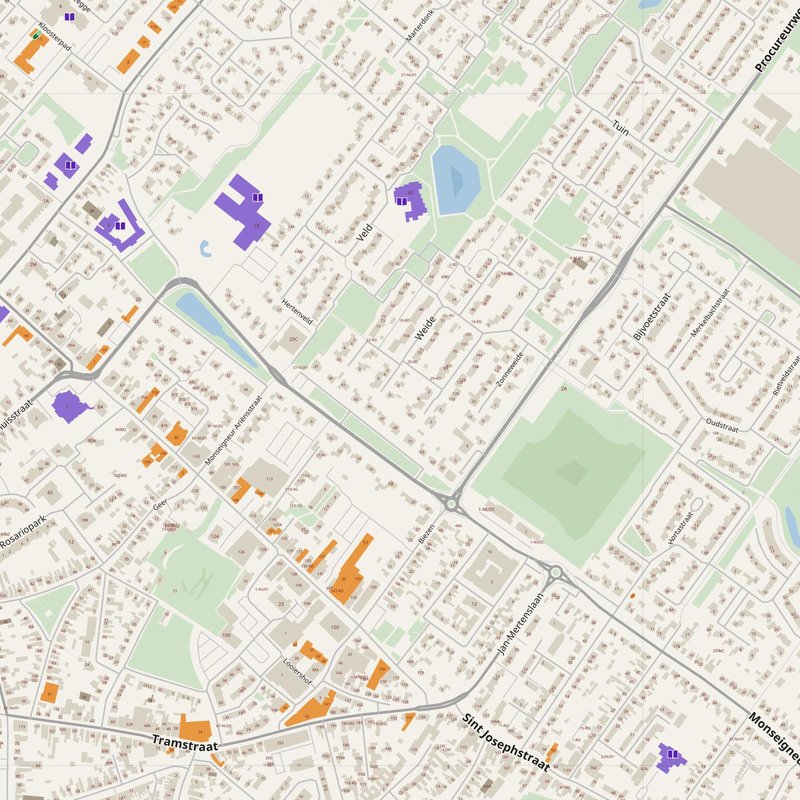 Dongen map with house numbers, hospitals, police and fire stations — printable PDF, Netherlands