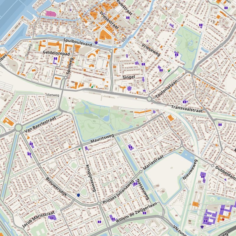 Dordrecht map with house numbers, hospitals, police and fire stations — printable PDF, Netherlands