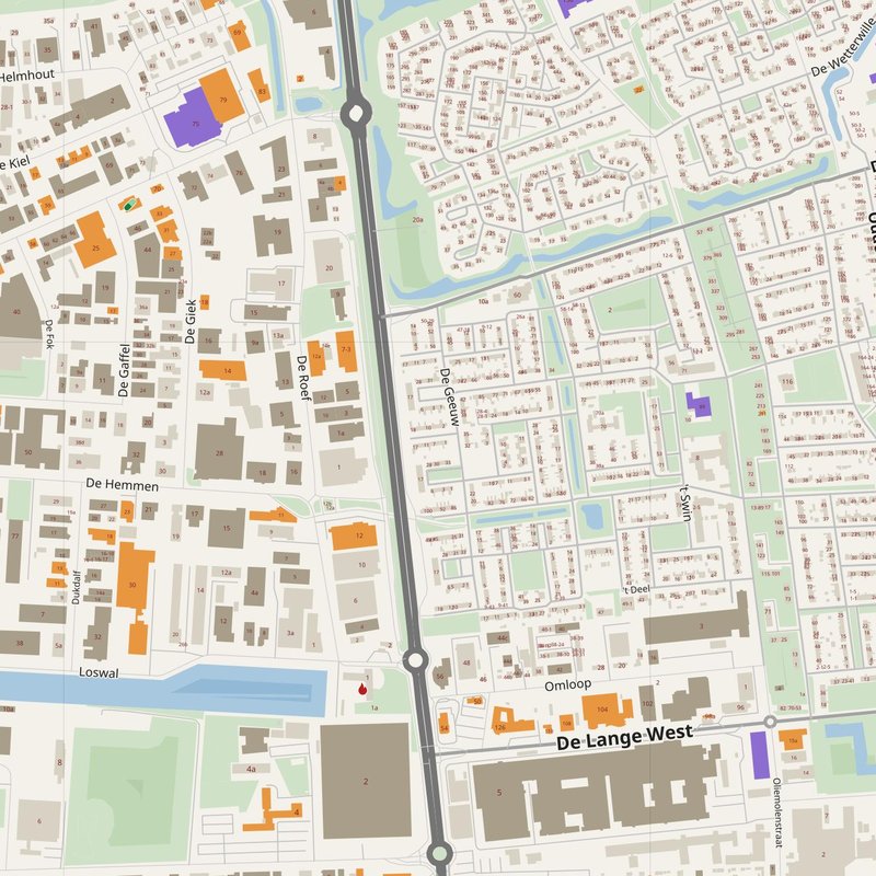 Drachten map with house numbers, hospitals, police and fire stations — printable PDF, Netherlands