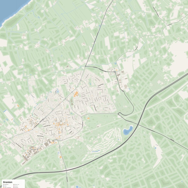 Dronten Map PDF — Printable Street Map Poster with House Numbers
