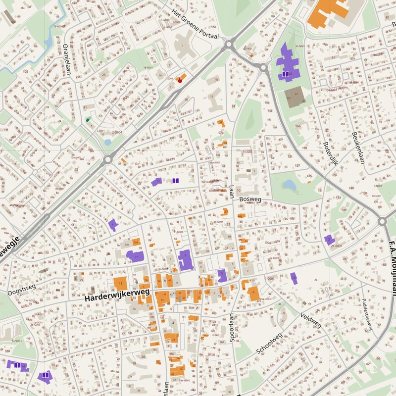 Dronten map with house numbers, hospitals, police and fire stations — printable PDF, Netherlands