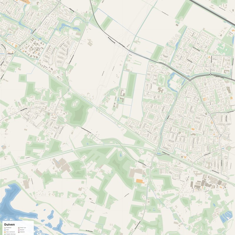 Duiven Map PDF — Printable Street Map Poster with House Numbers