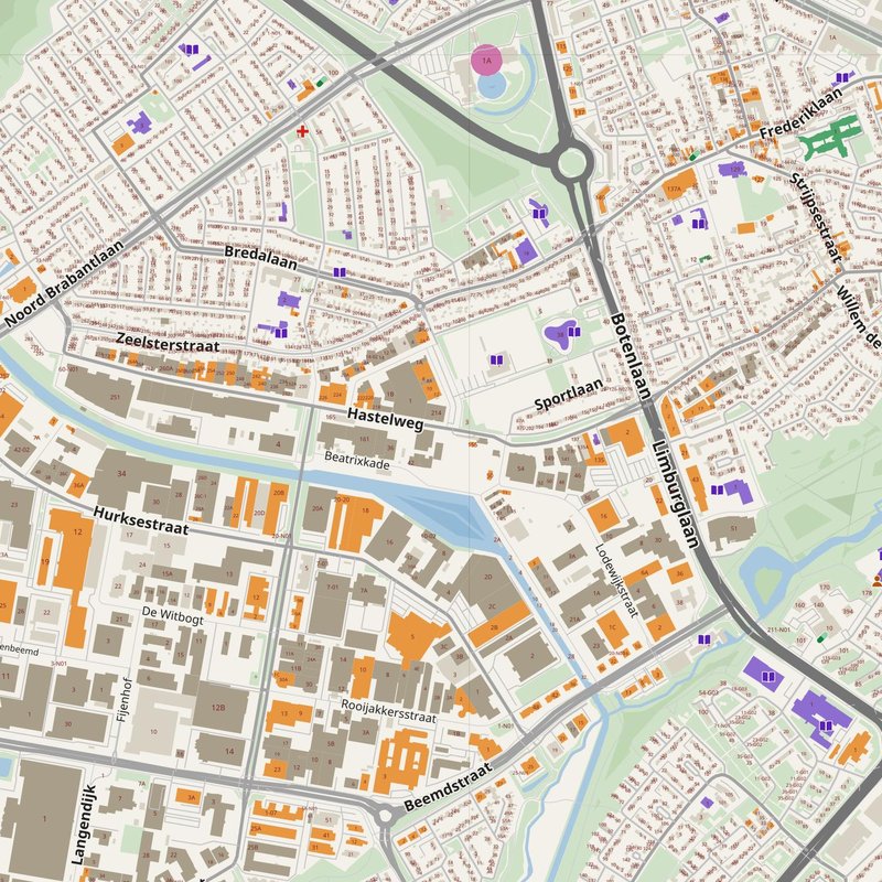 Eindhoven map with house numbers, hospitals, police and fire stations — printable PDF, Netherlands