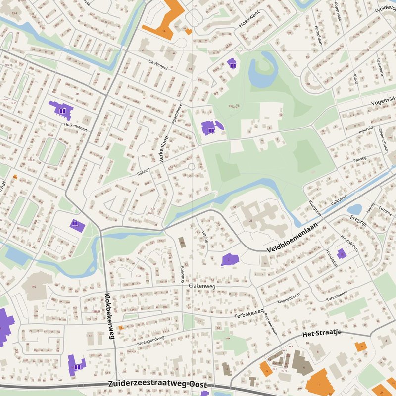 Elburg map with house numbers, hospitals, police and fire stations — printable PDF, Netherlands