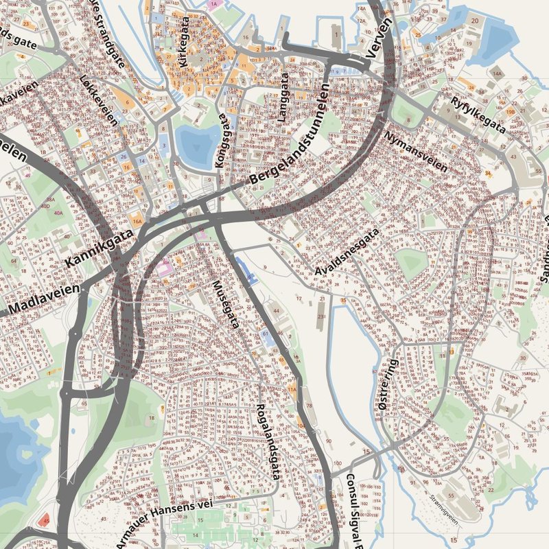 Stavanger street map with house numbers — printable address map PDF, Norway