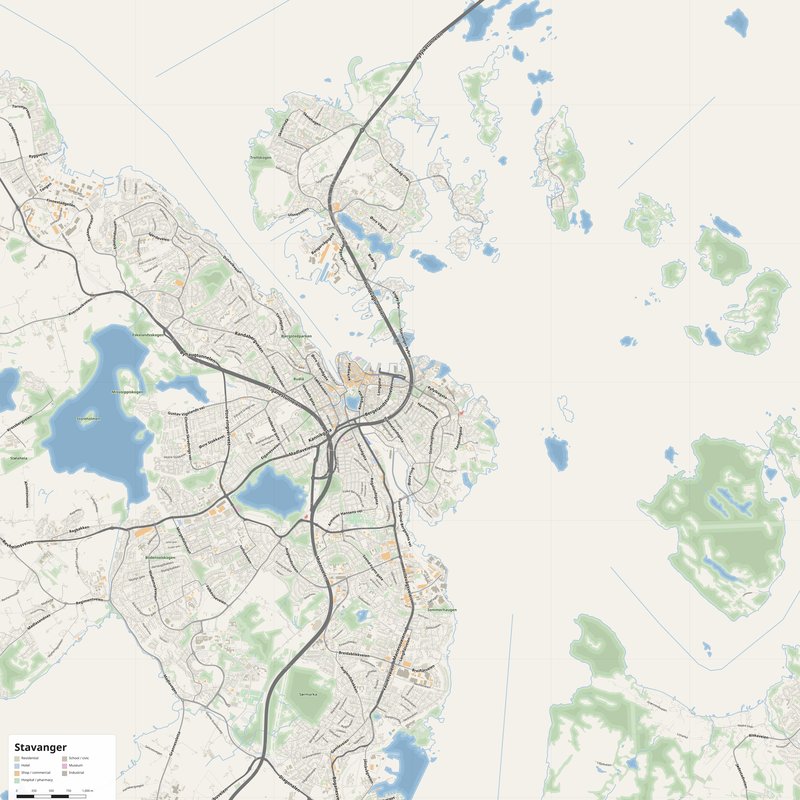 Stavanger Map PDF — Printable Street Map Poster with House Numbers