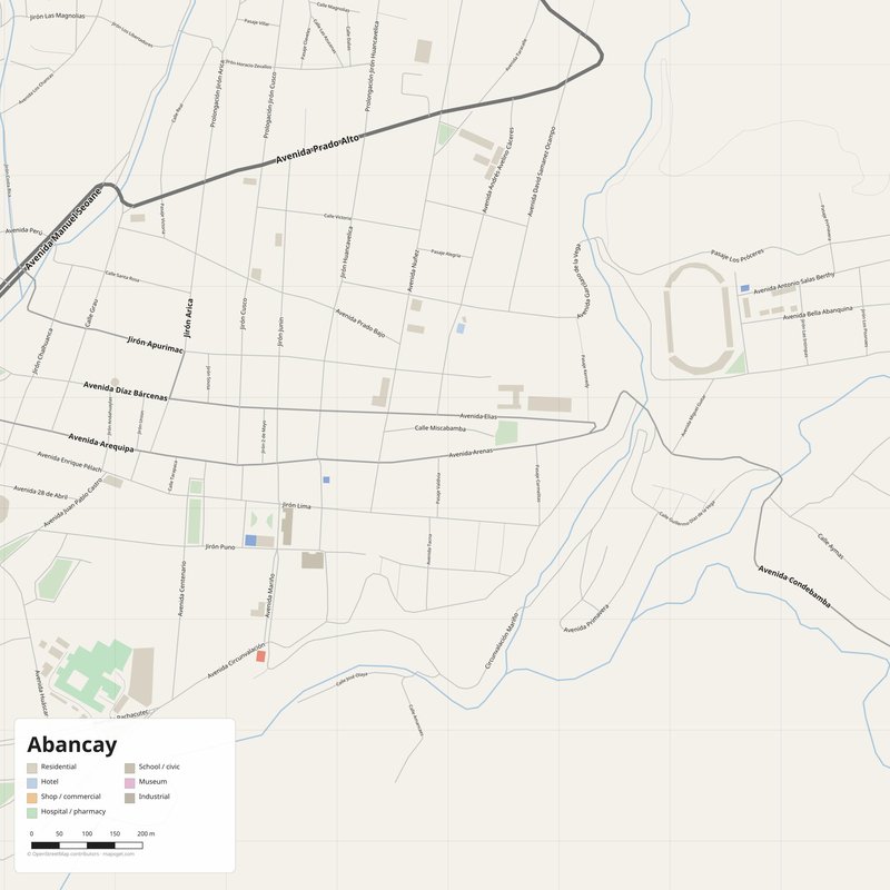 Printable street map poster of Abancay, Peru