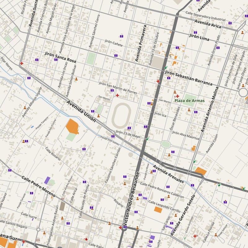 Chincha Alta map with house numbers, hospitals, police and fire stations — printable PDF, Peru
