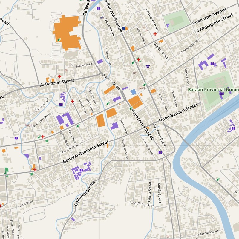 Abucay map with house numbers, hospitals, police and fire stations — printable PDF, Philippines