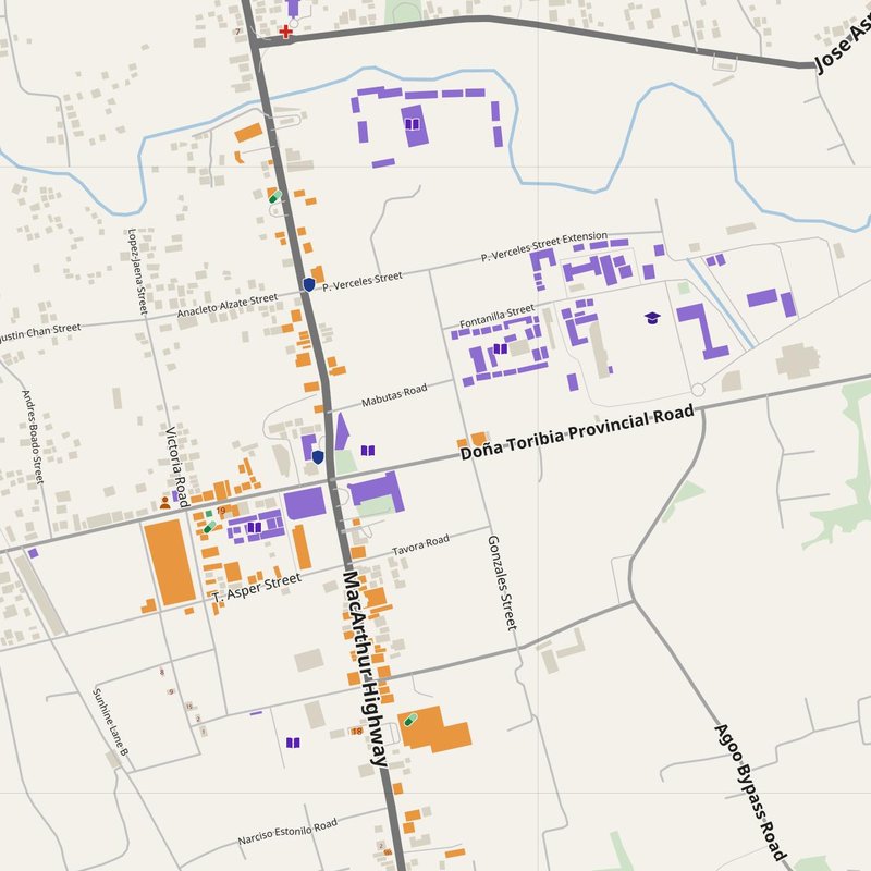 Agoo map with house numbers, hospitals, police and fire stations — printable PDF, Philippines