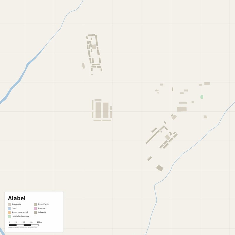 Alabel Map PDF — Printable Street Map Poster with House Numbers