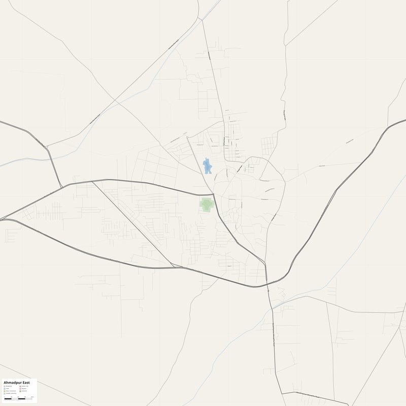 Ahmadpur East Map PDF — Printable Street Map Poster with House Numbers