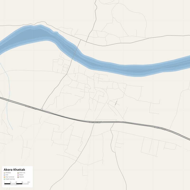 Akora Khattak Map PDF — Printable Street Map Poster with House Numbers