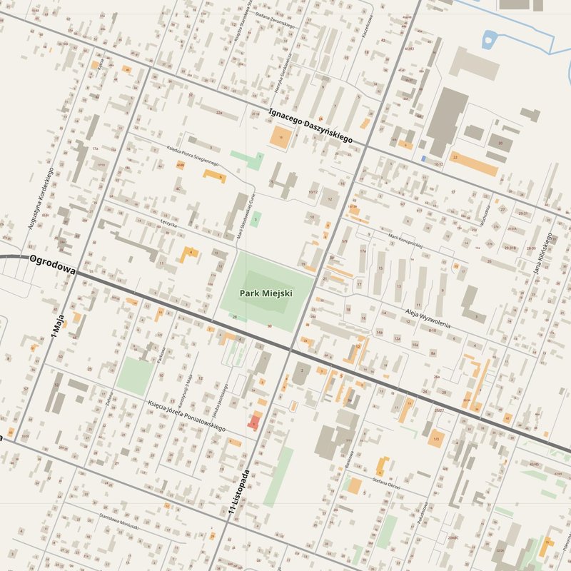 Aleksandrów Łódzki street map with house numbers — printable address map PDF, Poland