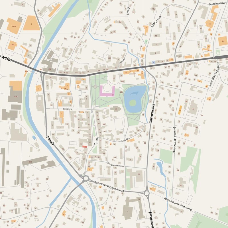 Andrychów street map with house numbers — printable address map PDF, Poland