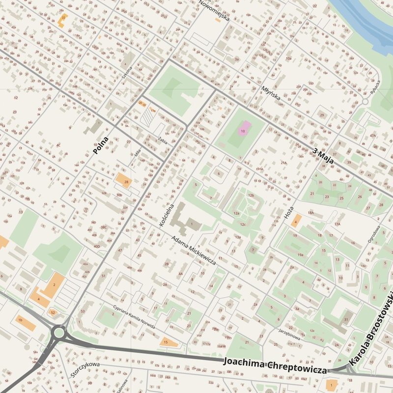 Augustów street map with house numbers — printable address map PDF, Poland