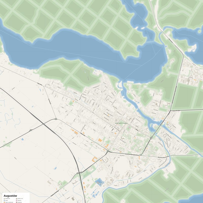 Augustów Map PDF — Printable Street Map Poster with House Numbers