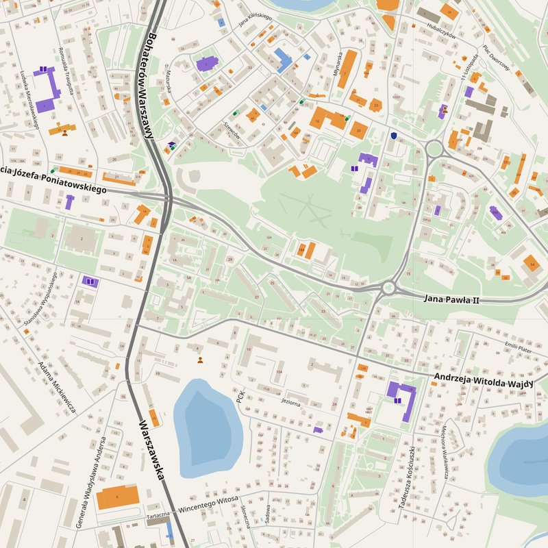 Bartoszyce map with house numbers, hospitals, police and fire stations — printable PDF, Poland