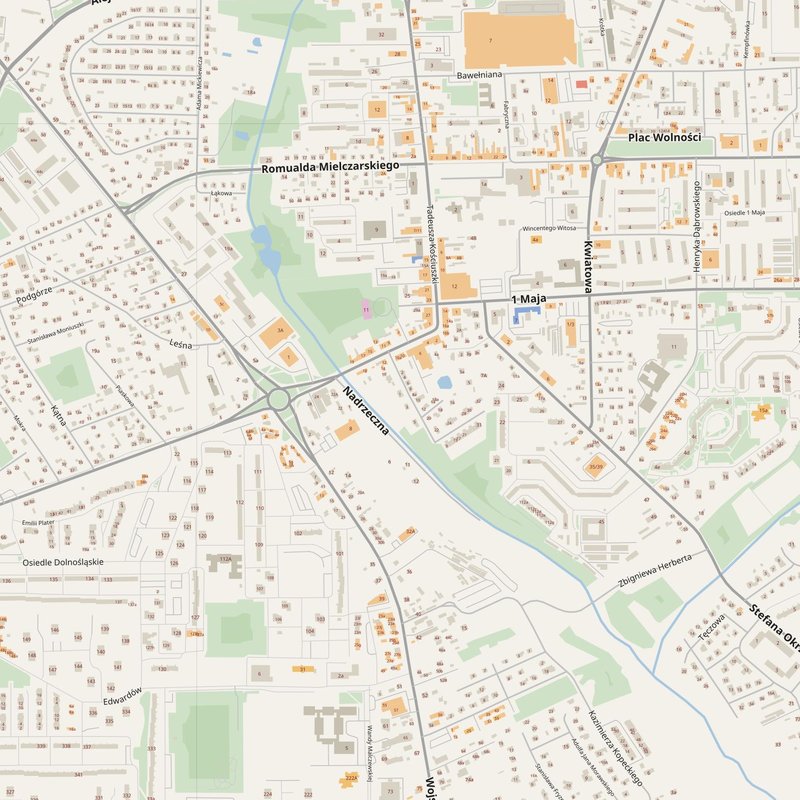 Bełchatów street map with house numbers — printable address map PDF, Poland
