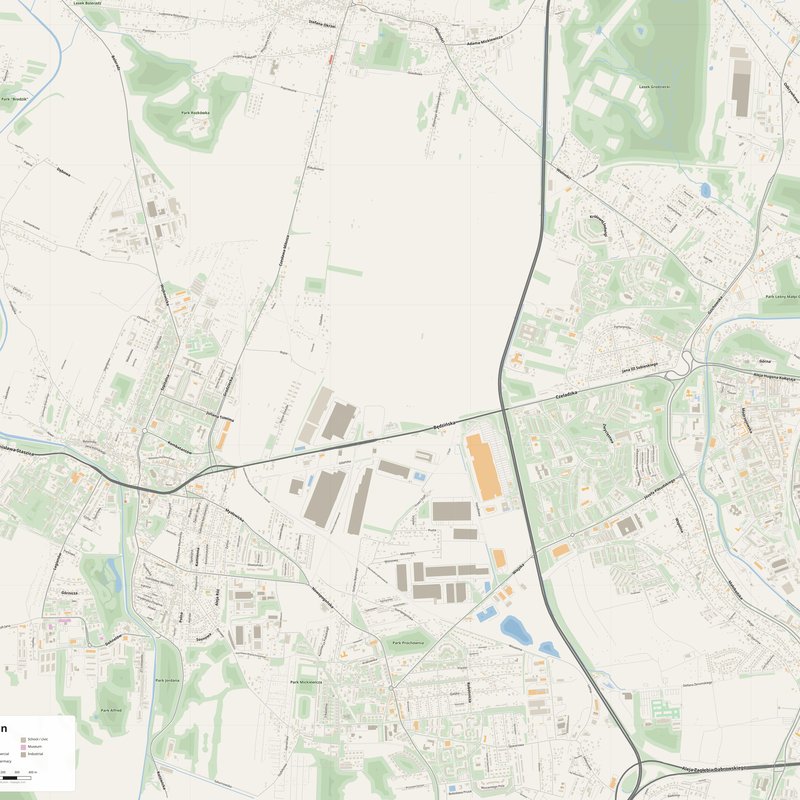Będzin Map PDF — Printable Street Map Poster with House Numbers