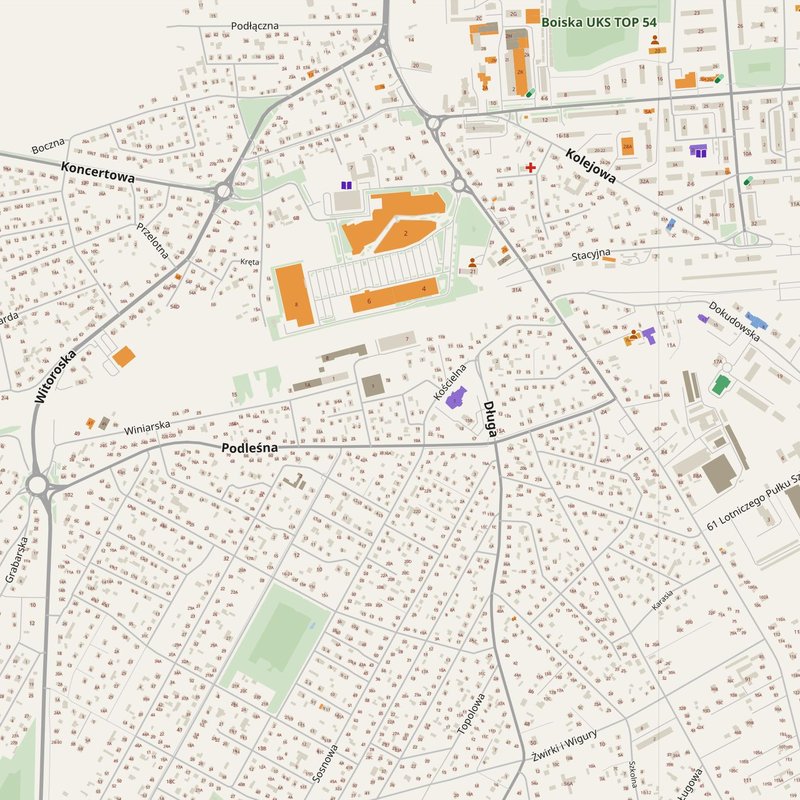 Biała Podlaska map with house numbers, hospitals, police and fire stations — printable PDF, Poland