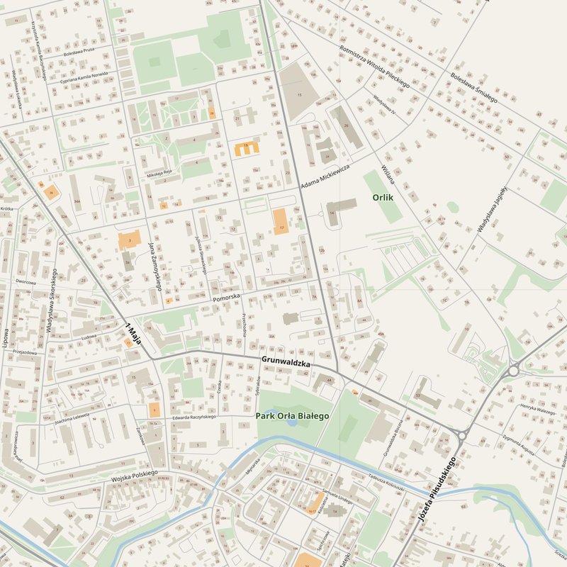 Białogard street map with house numbers — printable address map PDF, Poland