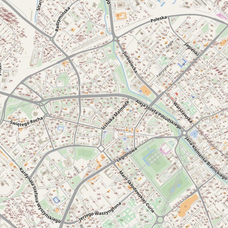 Białystok street map with house numbers — printable address map PDF, Poland