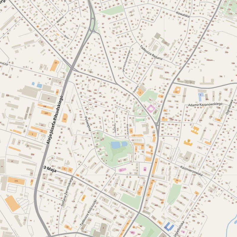 Bielsk Podlaski street map with house numbers — printable address map PDF, Poland