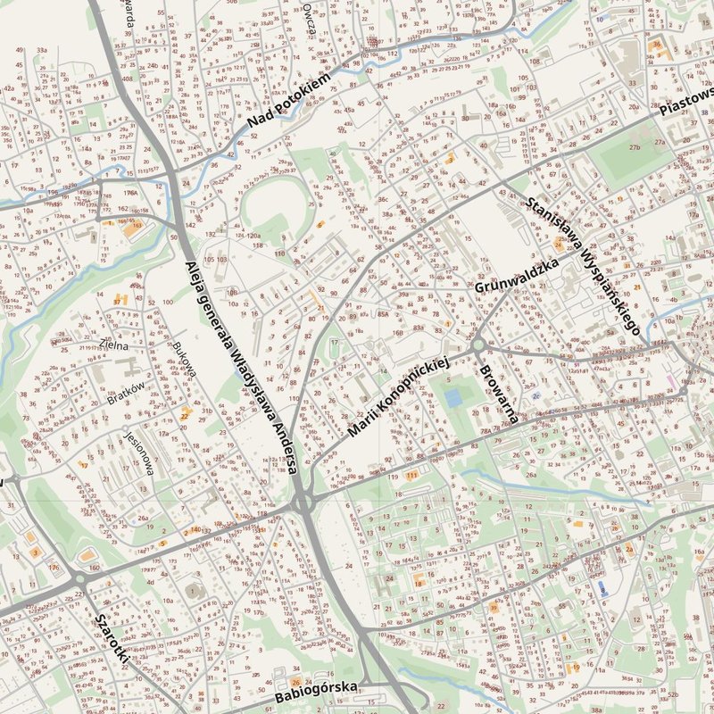Bielsko-Biala street map with house numbers — printable address map PDF, Poland