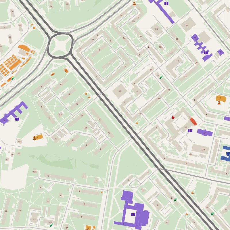 Bieńczyce map with house numbers, hospitals, police and fire stations — printable PDF, Poland