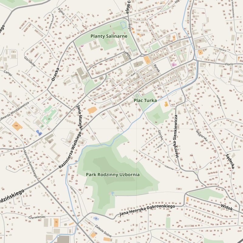 Bochnia street map with house numbers — printable address map PDF, Poland